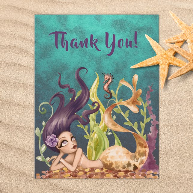 Carte Postale Mermaid et Seahorse Under the Sea Beach Merci (Créateur téléchargé)
