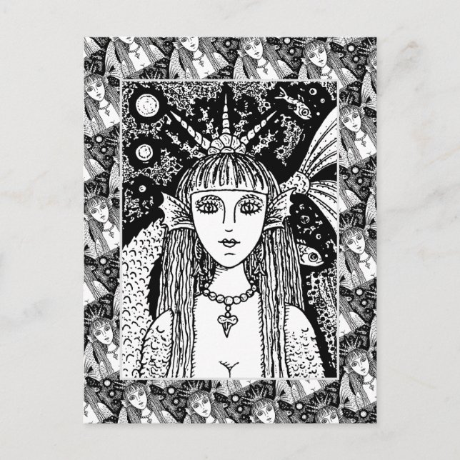 CARTE POSTALE MERMAID GOTHIQUE, SIREN DE MER NOIRE IMAGINAIRE WH (Devant)