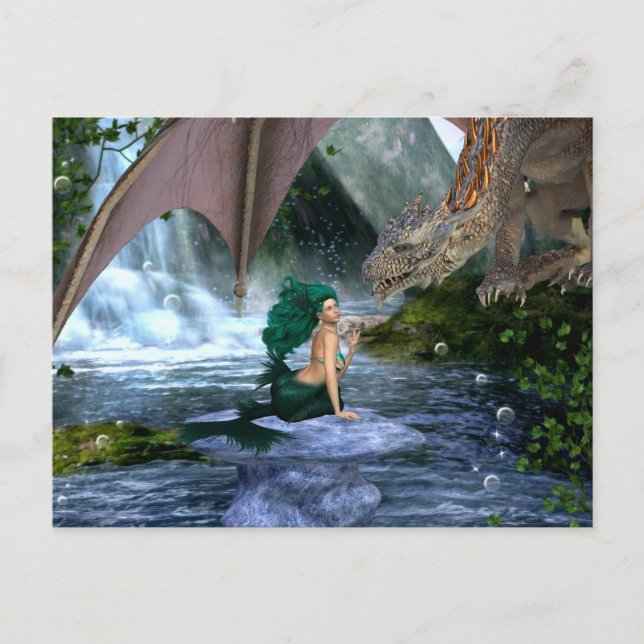Carte Postale Mermaid rencontre la cascade de l'Imaginaire du Dr (Devant)