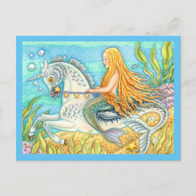 CARTE POSTALE MERMAID & SEA STALLION, UNICORN D'IMAGINAIRE WHIMS (Devant)