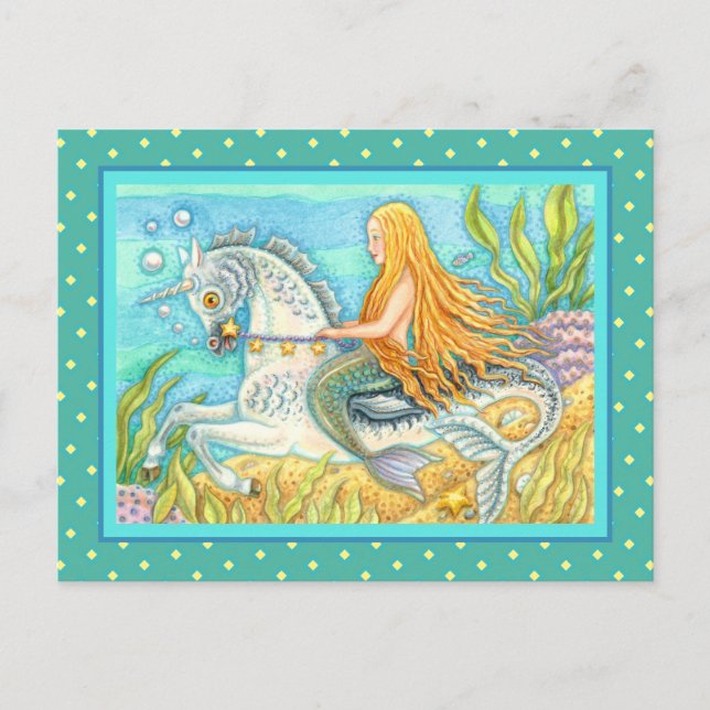 CARTE POSTALE MERMAID & SEA STALLION, UNICORN D'IMAGINAIRE WHIMS (Devant)