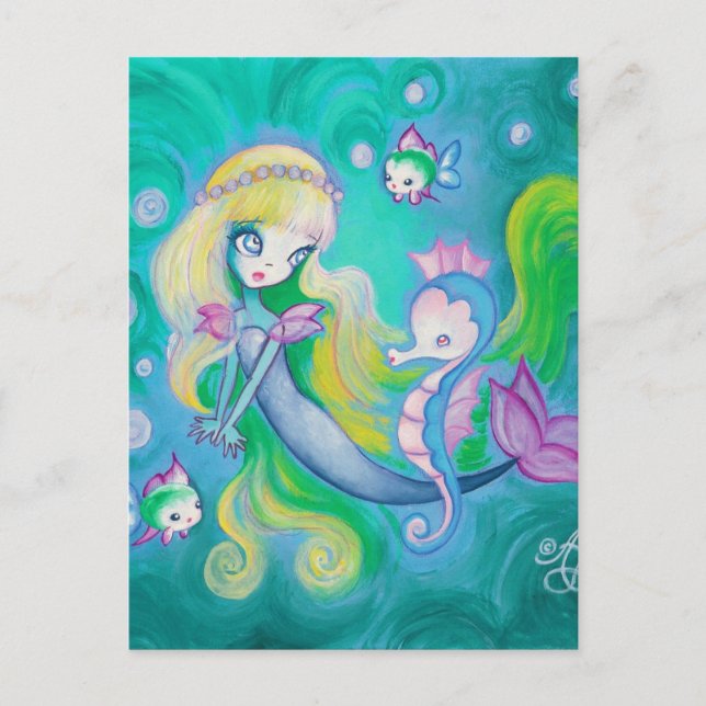Carte Postale Mermaid With Sea Horse And Fish (Devant)