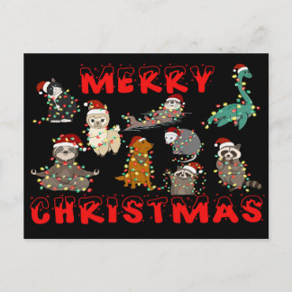 Carte Postale Merry Christmas Animals with Lights