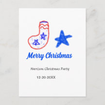 Merry Christmas blue star red stockings name date 