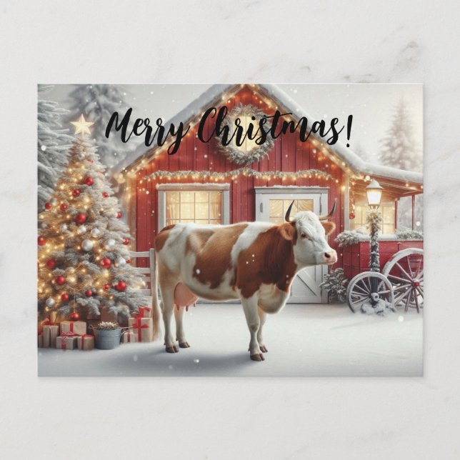 Carte Postale Merry Christmas Cow (Devant)
