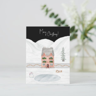 Carte Postale Merry Christmas Cute Winter Scene Snow Card