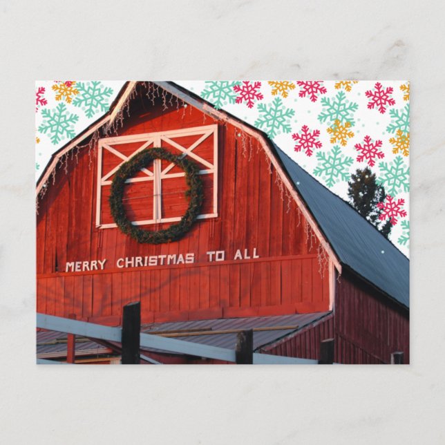 Carte Postale Merry Christmas Farm Grange (Devant)