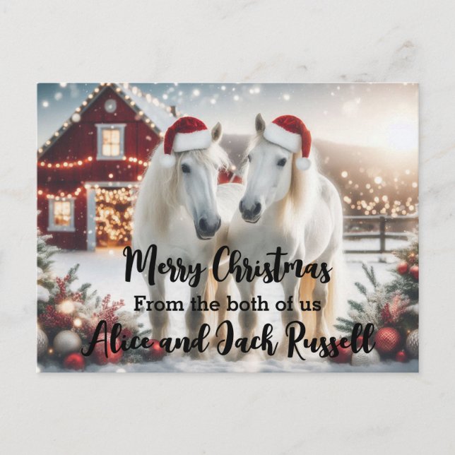 Carte Postale Merry Christmas from the both of us white horses (Devant)