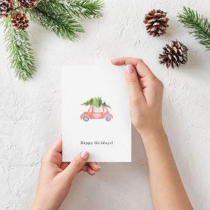 Carte Postale Merry Christmas Happy Holidays Red Car Card