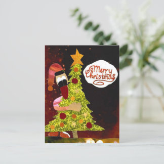 Carte Postale Merry Christmas joyeux Noël arbre de Noël canard