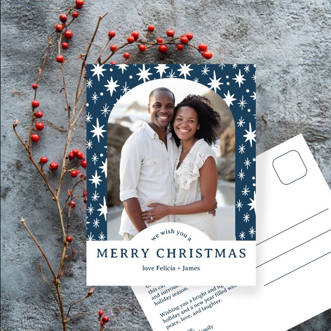 Carte Postale MERRY CHRISTMAS Stars Holiday CUSTOM Arch PHOTO (MERRY CHRISTMAS Stars Blue White CUSTOM Arch PHOTO Hanukkah Holiday Postcard
)