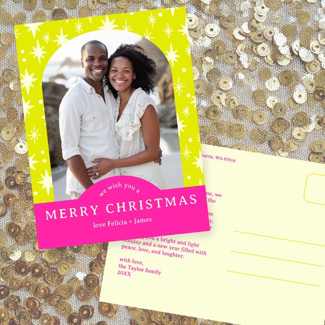 Carte Postale MERRY CHRISTMAS Stars Holiday CUSTOM Arch PHOTO (MERRY CHRISTMAS Stars Neon Bold Bright Holiday CUSTOM Arch PHOTO Postcard
)