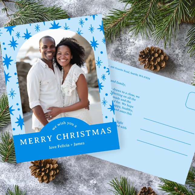 Carte Postale MERRY CHRISTMAS Stars Holiday CUSTOM Arch PHOTO (MERRY CHRISTMAS Stars Blue Holiday CUSTOM Arch PHOTO Postcard
)