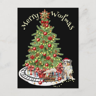 Carte Postale Merry Woofmas Chien Design - Australian Shepherd