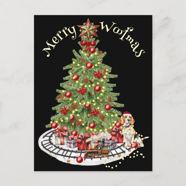 Carte Postale Merry Woofmas Chien Design - Beagle (Devant)