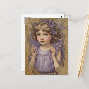 Carte Postale Merveilleuse Fée Vintage et Fleurs Violettes