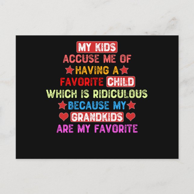 Carte Postale Mes petits-enfants sont mes préférés (Devant)