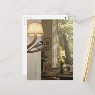 Carte Postale Mésange mignonne dans le salon surréaliste en coll