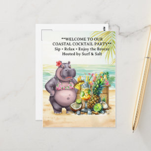 Carte Postale Message de bienvenue à la fête HIPPO BEACH Cocktai