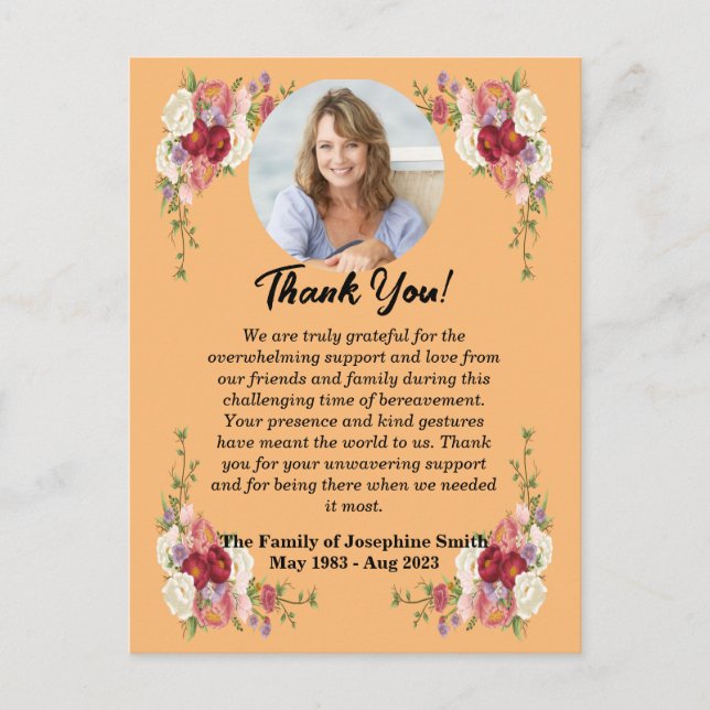 Carte Postale Message de Merci funéraire pour les condoléances (Devant)