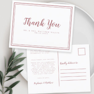 Carte Postale Message de remerciement de mariage minimaliste ros