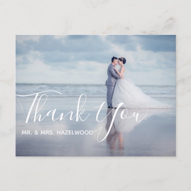 Carte Postale Message de script de Merci photo Mariage simple (Devant)