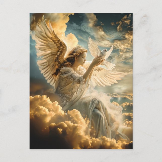 Carte Postale Messagers de l'Ange de la Paix avec la Colombe Bla (Devant)