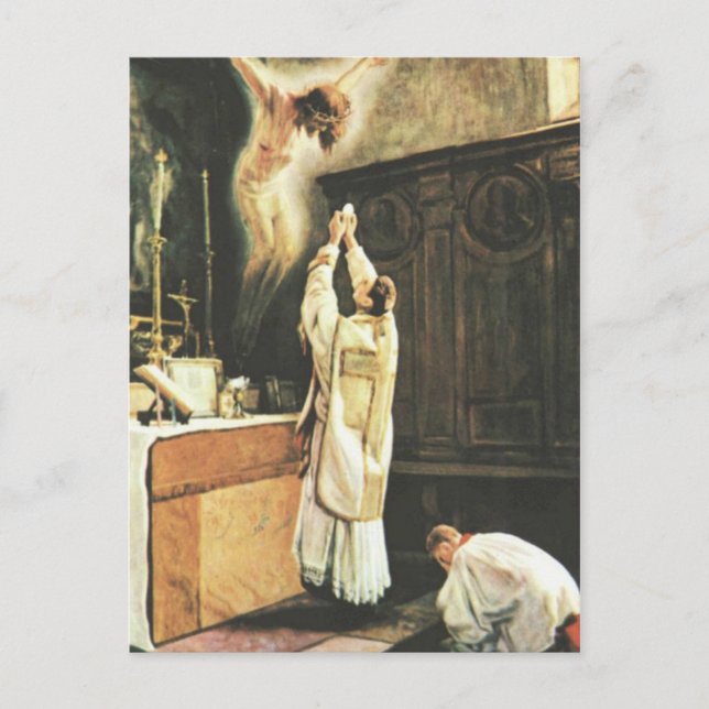 Carte Postale Messe catholique Offrant Prêtre Saint Religieux (Devant)
