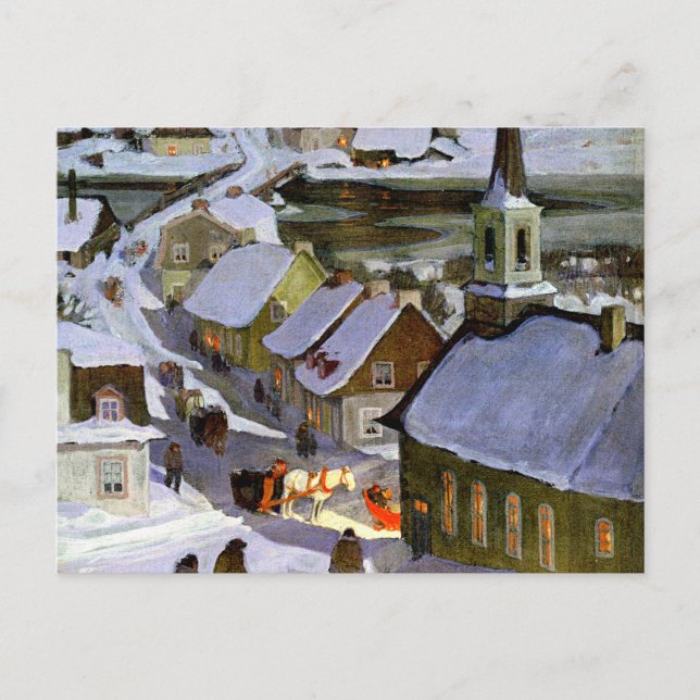 Carte Postale Messe de minuit, peinture d'art, (Devant)
