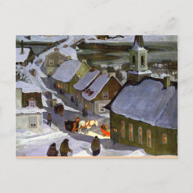 Carte Postale Messe de minuit, peinture d'art (Devant)