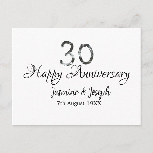 Carte Postale Métallisé argent 30e Joyeux anniversaire ajoutez n (Devant)