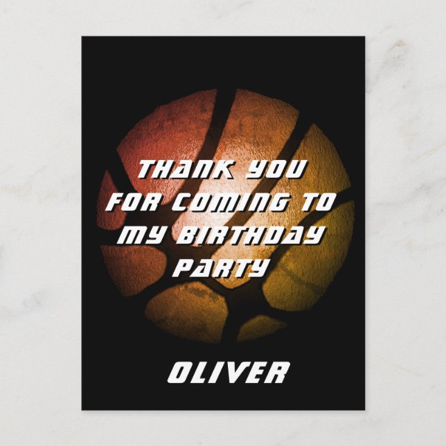 Carte Postale Metallo Orange Basketball Ball Anniversaire Merci (Devant)