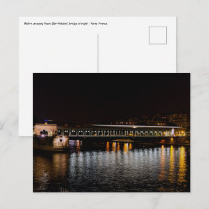 Carte Postale Métro traversant le pont Bir-Hakeim la nuit