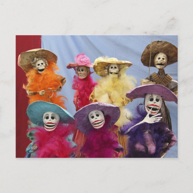 Carte Postale Mexique. Catrinas squelettiques, figures célébrant (Devant)