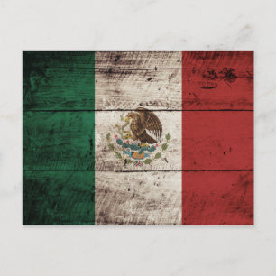 Carte Postale Mexique Drapeau sur le vieux grain de bois