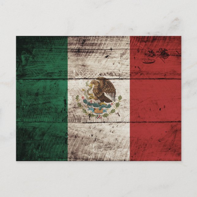 Carte Postale Mexique Drapeau sur le vieux grain de bois (Devant)