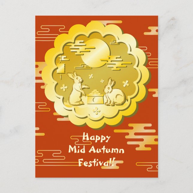Carte Postale Mi-automne Festival Gold Mooncake Moon Rabbit (Devant)