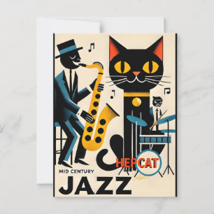 Carte Postale Mi siècle Jazz Age HepCat Chat Noir