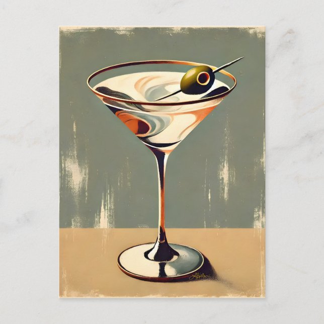 Carte Postale Mi-siècle Moderne 1 Olive Martini Peinture (Devant)