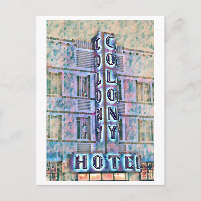Carte Postale Miami Beach Art Deco Hotel Peinture 3 (Devant)