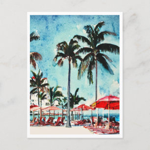 Carte Postale Miami Beach Florida peinture aquarelle