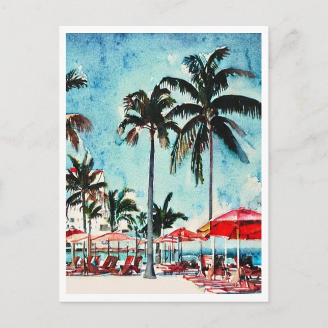 Carte Postale Miami Beach Florida peinture aquarelle (Devant)
