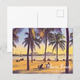 Carte Postale Miami Beach Floride Aquarelle Vintage Art