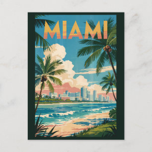 Carte Postale Miami Florida Illustration Voyage Art Vintage