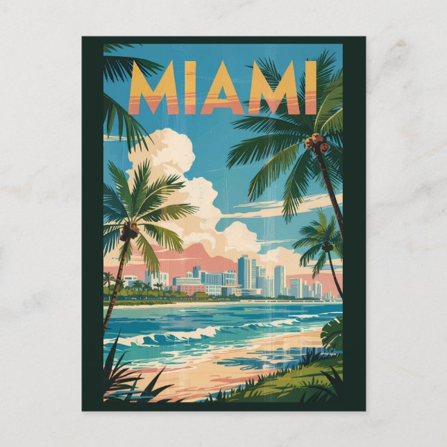 Carte Postale Miami Florida Illustration Voyage Art Vintage (Devant)
