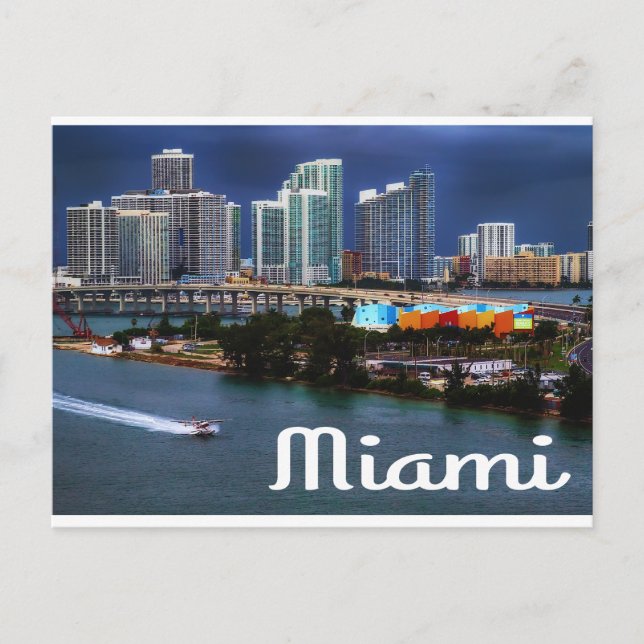 Carte Postale Miami Florida Skyline et Harbour At Night - USA (Devant)