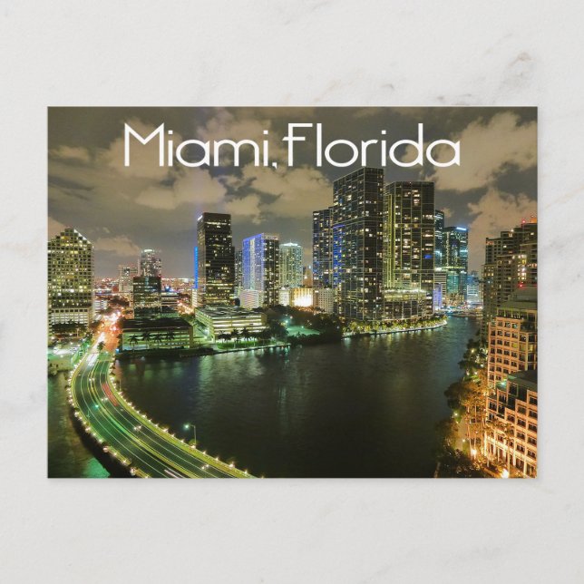 Carte Postale Miami Florida Skyline et Harbour At Night - USA (Devant)