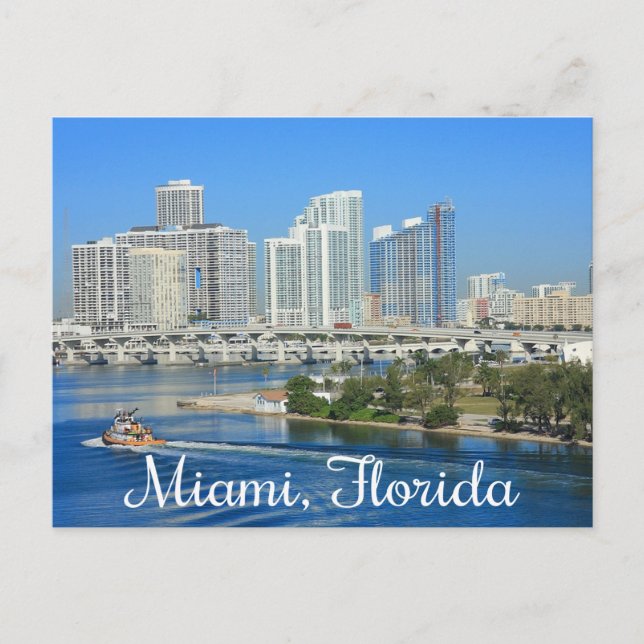 Carte Postale Miami Florida Skyline et Harbour - États-Unis (Devant)