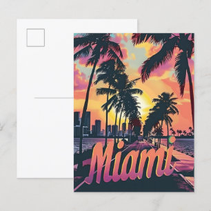 Carte Postale Miami Florida Vintage Retro Voyage Illustration