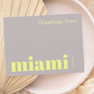 Carte Postale Miami Floride typographique jaune